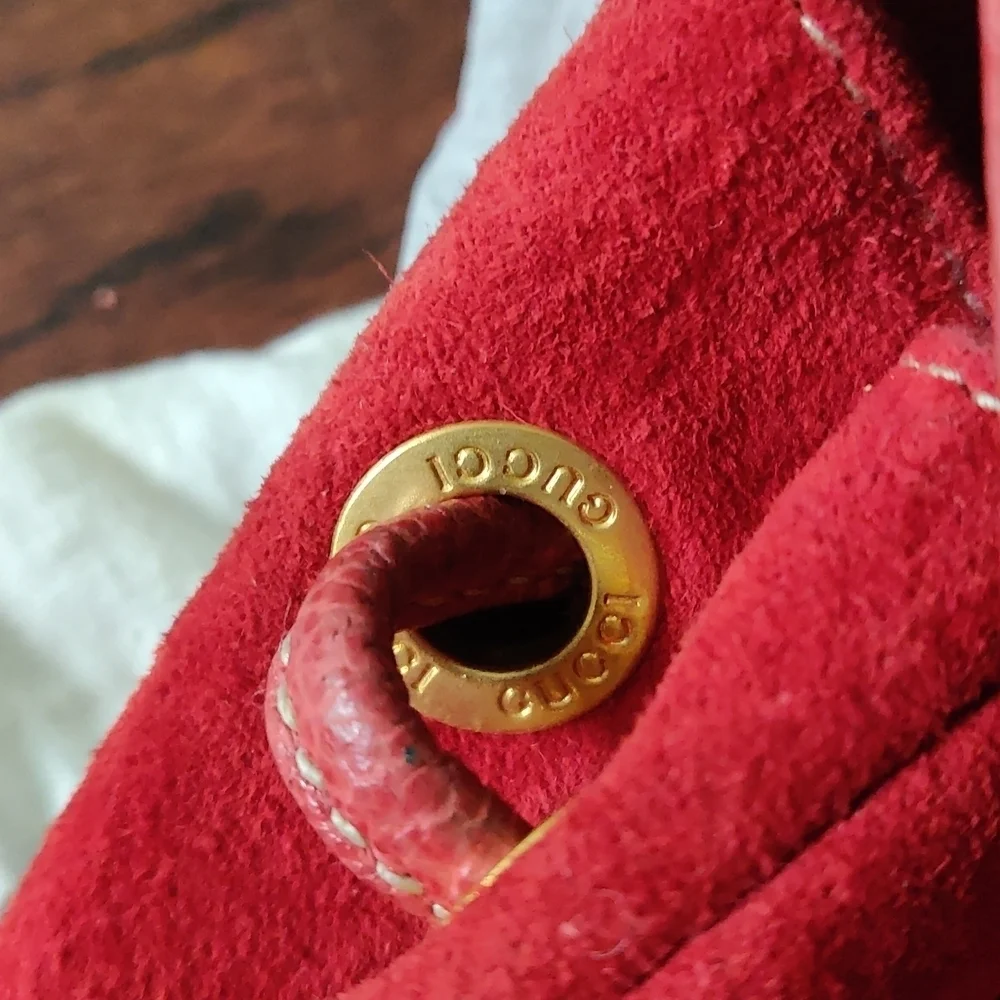 Red Suede Gucci Backpack Vintage Bamboo - Picture 10 of 17
